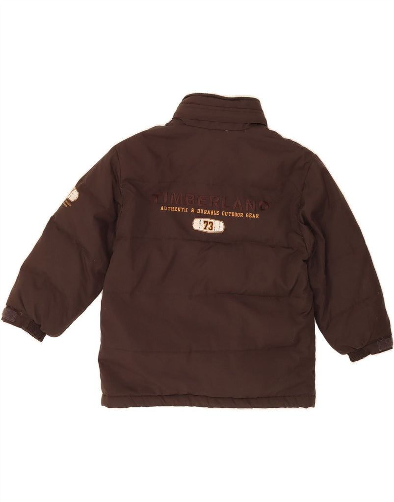 TIMBERLAND Boys Graphic Padded Jacket 5-6 Years Brown Polyester Vintage Timberland and Second-Hand Timberland from Messina Hembry 