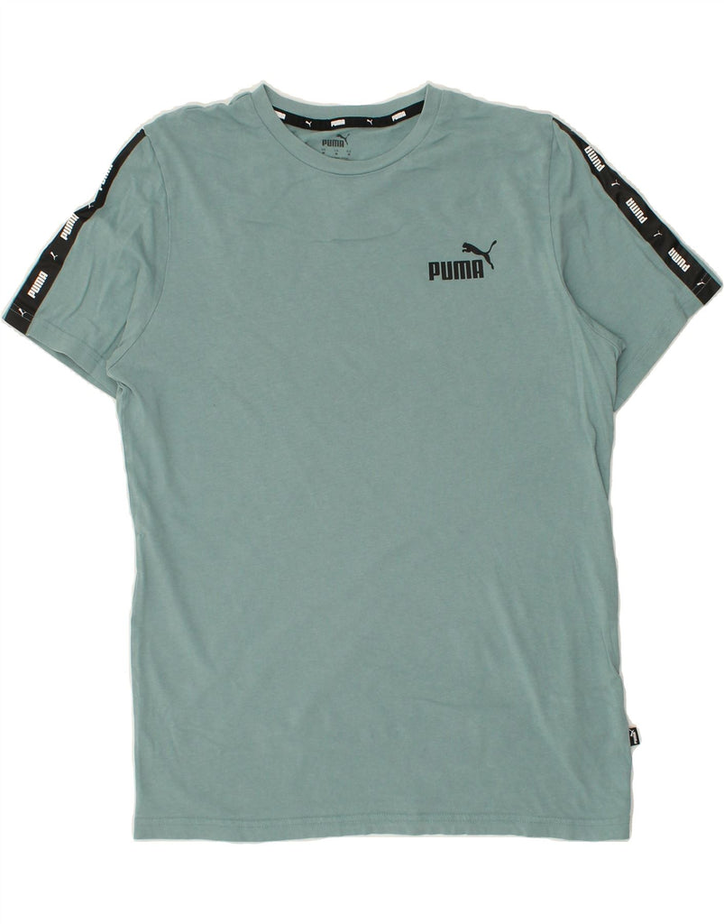 PUMA Womens T-Shirt Top UK 14 Medium Blue Cotton | Vintage Puma | Thrift | Second-Hand Puma | Used Clothing | Messina Hembry 