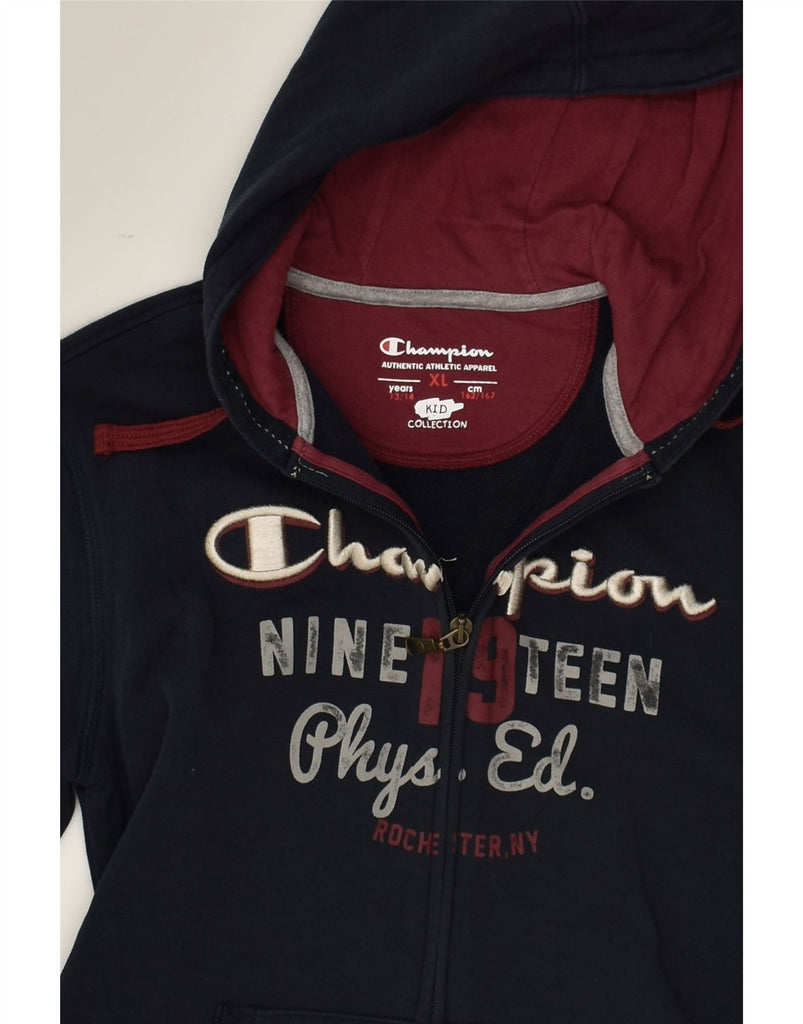 CHAMPION Boys Graphic Zip Hoodie Sweater 13-14 Years XL Navy Blue Cotton | Vintage Champion | Thrift | Second-Hand Champion | Used Clothing | Messina Hembry 