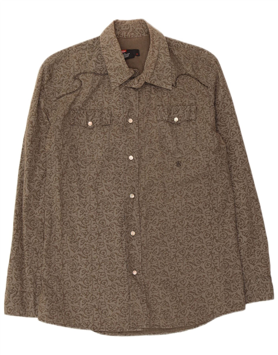 Diesel Mens Shirt Small Brown Paisley Cotton