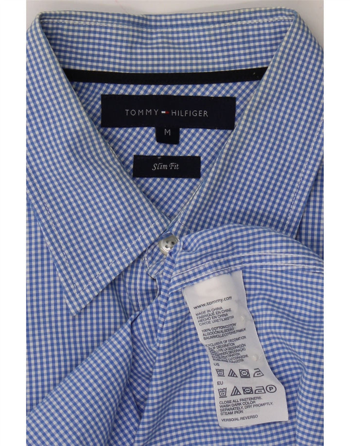 TOMMY HILFIGER Mens Slim Fit Shirt Medium Blue Gingham Cotton Vintage Tommy Hilfiger and Second-Hand Tommy Hilfiger from Messina Hembry 