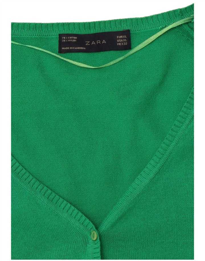 ZARA Womens Cardigan Sweater UK 18 XL Green Cotton