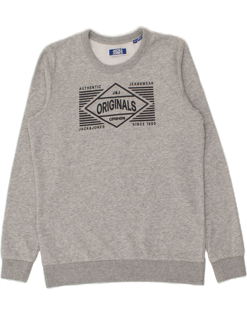 JACK & JONES Boys Graphic Sweatshirt Jumper 13-14 Years Grey Cotton | Vintage Jack & Jones | Thrift | Second-Hand Jack & Jones | Used Clothing | Messina Hembry 