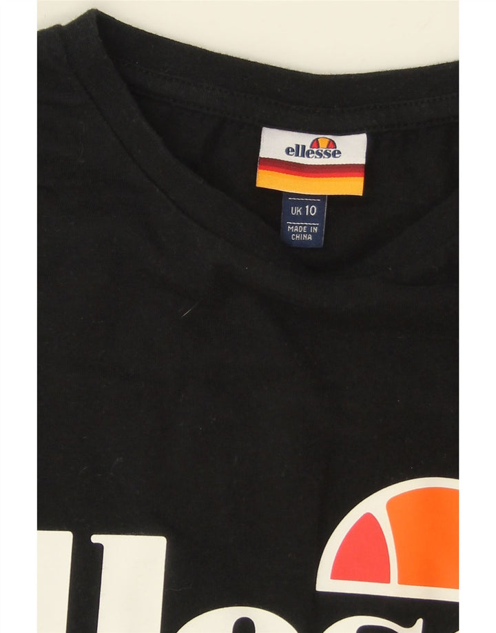 ELLESSE Womens Oversized Crop Graphic T-Shirt Top UK 10 Small  Black Vintage Ellesse and Second-Hand Ellesse from Messina Hembry 