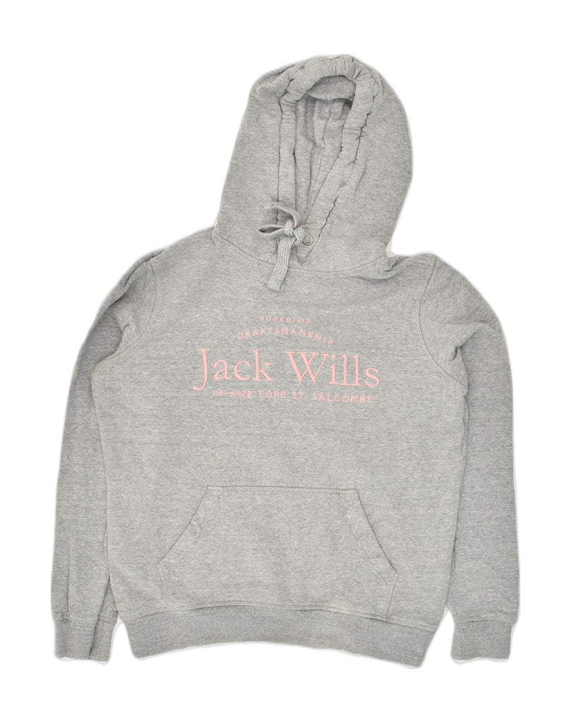 JACK WILLS Womens Graphic Hoodie Jumper UK 10 Small Grey Cotton | Vintage Jack Wills | Thrift | Second-Hand Jack Wills | Used Clothing | Messina Hembry 