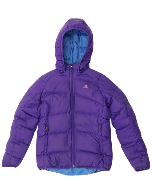 Adidas Girls Hooded Padded Jacket 11-12 Years Purple Nylon