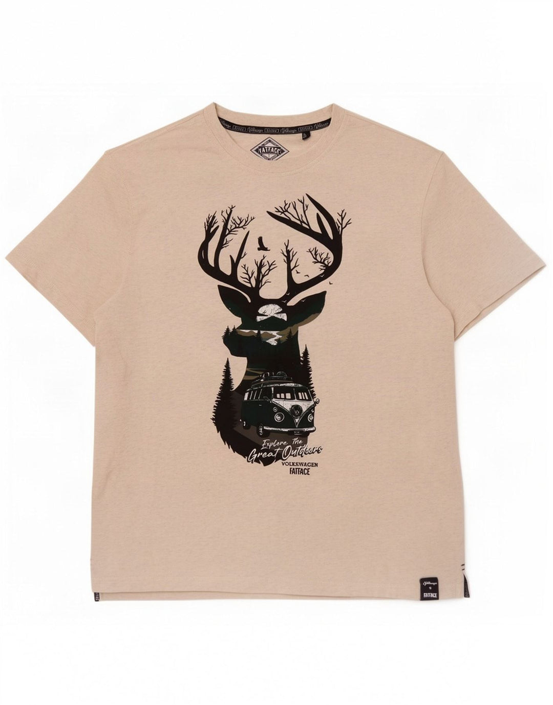 Fat Face Mens Graphic T-Shirt Top Large Off White Flecked Cotton