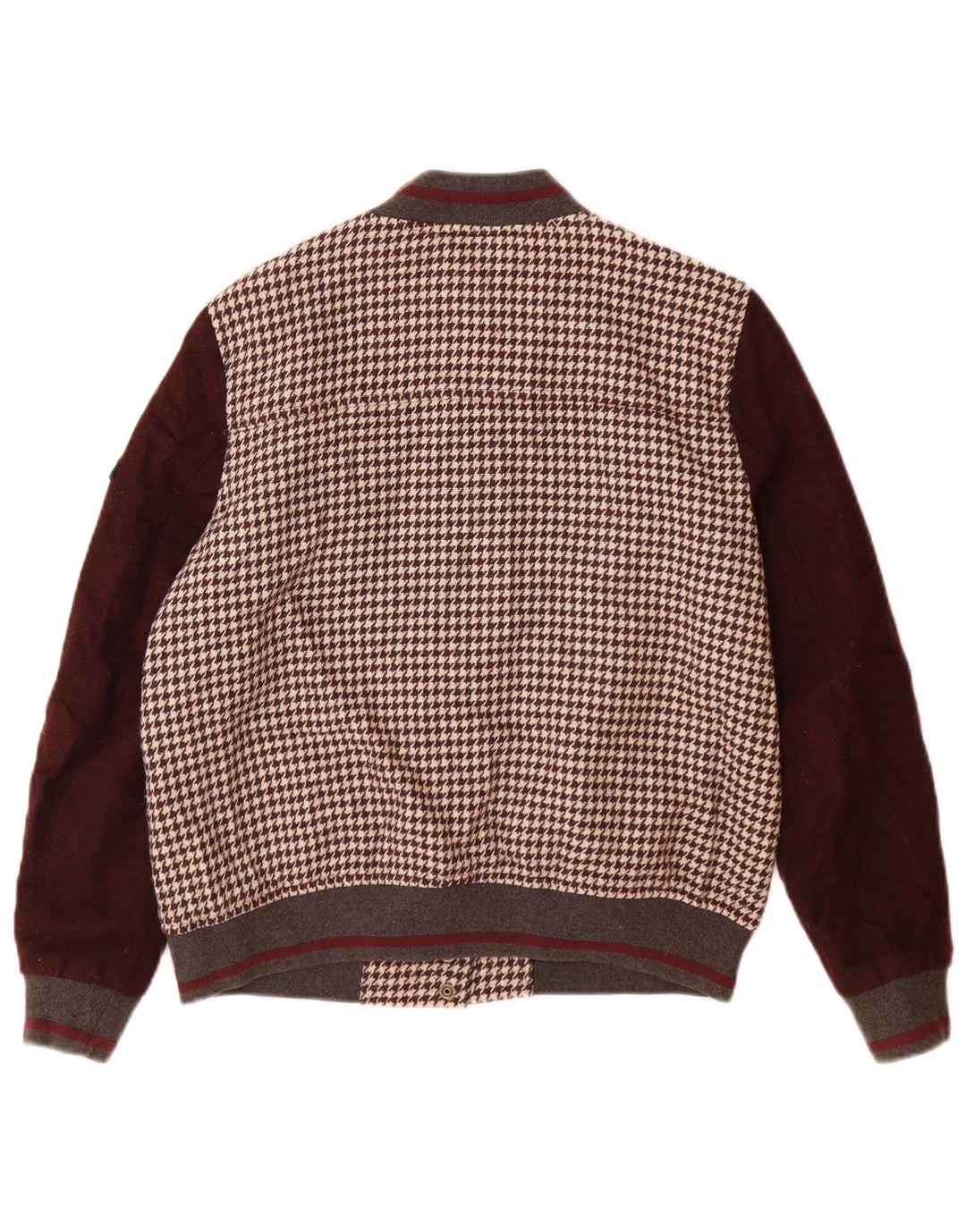 Zara Womens Varsity Jacket UK 14 Medium Brown Houndstooth Acrylic