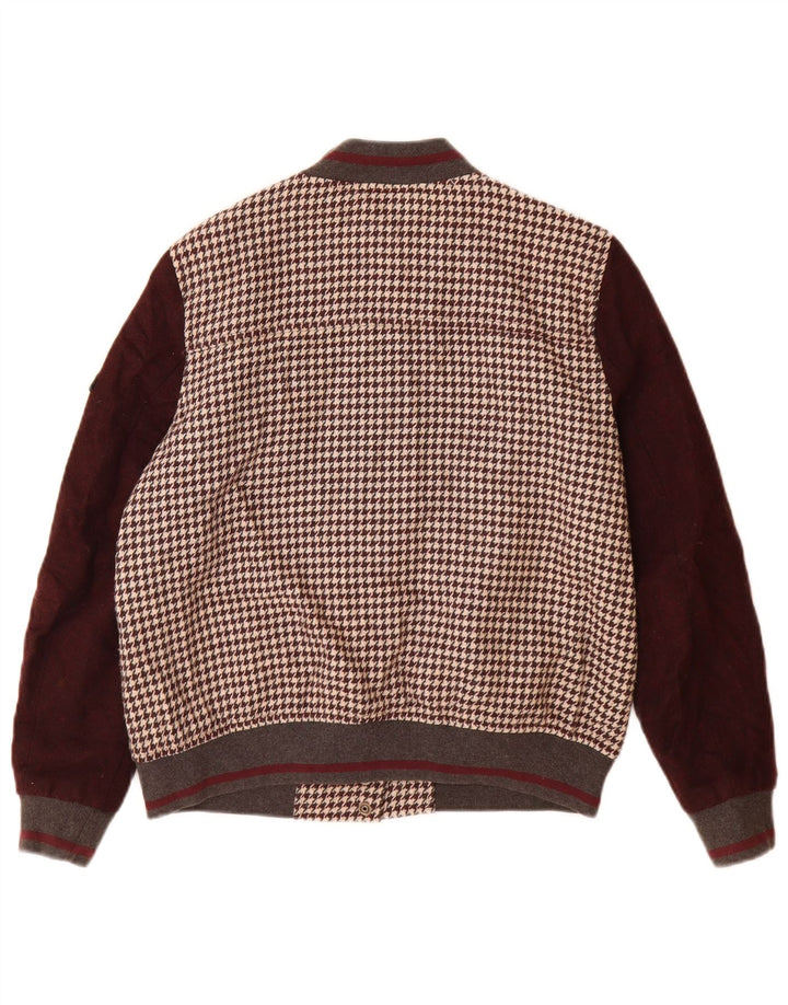 Zara Womens Varsity Jacket UK 14 Medium Brown Houndstooth Acrylic