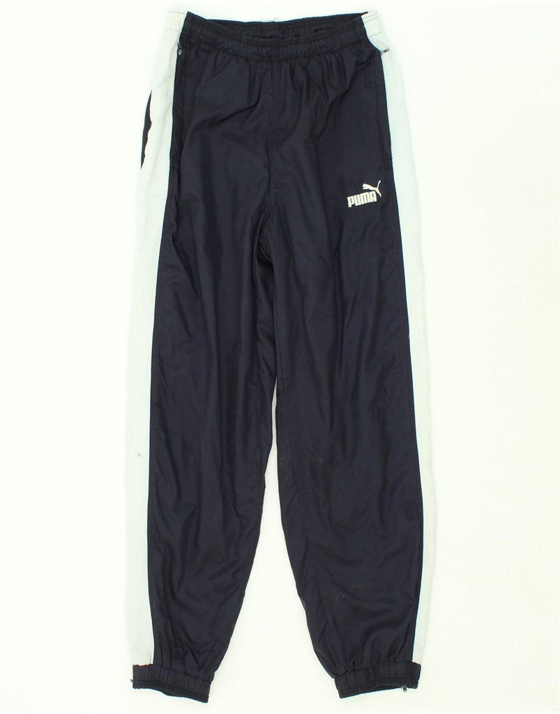 PUMA Mens Tracksuit Trousers Joggers Medium Navy Blue Colourblock Nylon Vintage Puma and Second-Hand Puma from Messina Hembry 