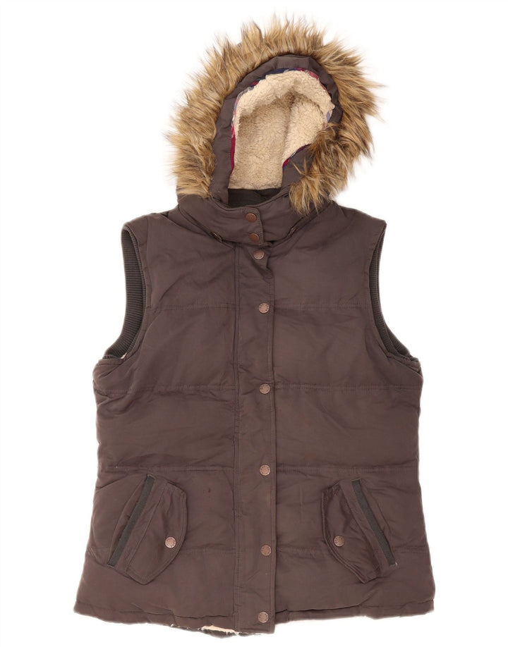 Fat Face Womens Hooded Padded Gilet UK 14 Medium Grey Polyester