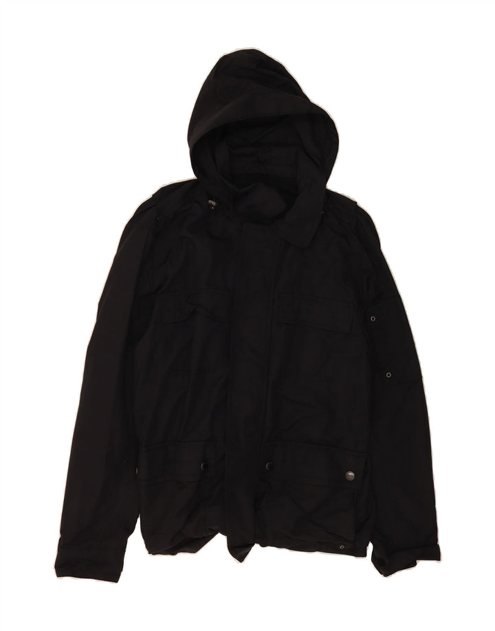 LANDS END Mens Hooded Utility Jacket UK 38 Medium Black Nylon Vintage Lands End and Second-Hand Lands End from Messina Hembry 