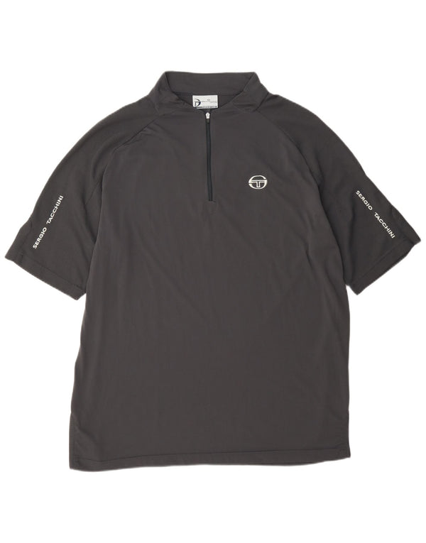 Sergio Tacchini Mens Zip Neck T-Shirt Top XL Grey