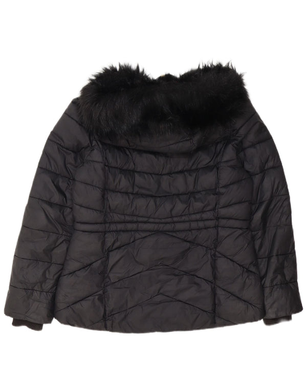 Barbour Womens Hooded Padded Jacket UK 14 Large Black Polyester