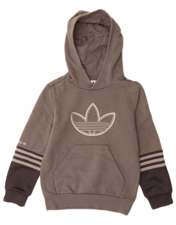 Adidas Boys Graphic Hoodie Jumper 7-8 Years Grey Cotton