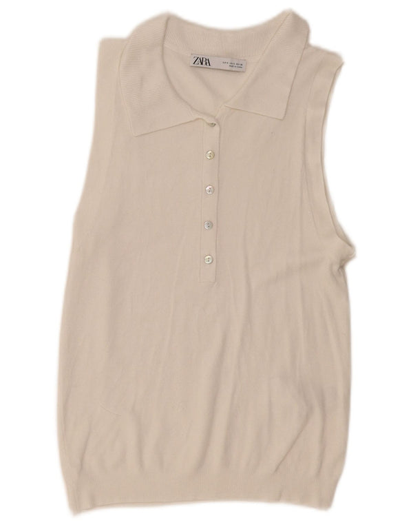 Zara Womens Sleeveless Polo Shirt UK 10 Small White Viscose