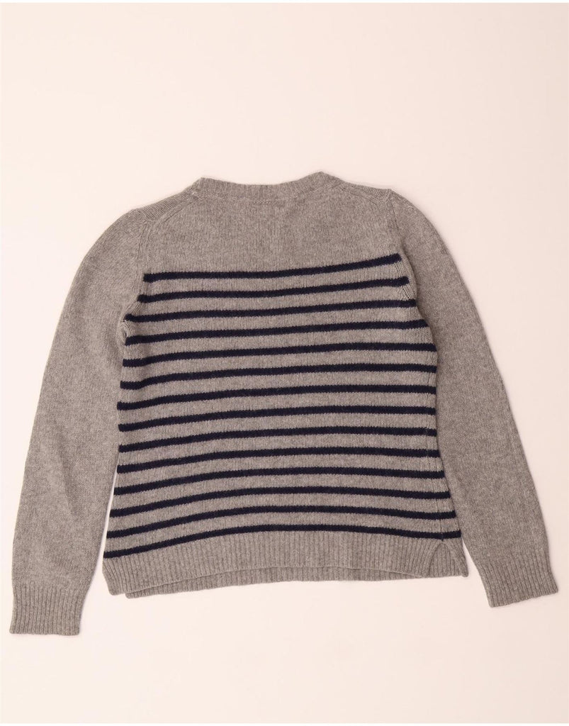 JIGSAW Womens Crop Crew Neck Jumper Sweater UK 10 Small Grey Striped Wool Vintage Jigsaw and Second-Hand Jigsaw from Messina Hembry 
