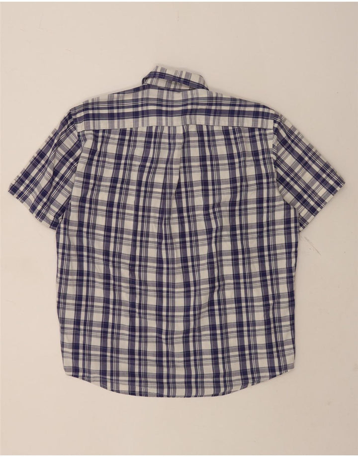 Sergio Tacchini Mens Short Sleeve Shirt Large Navy Blue Check Cotton