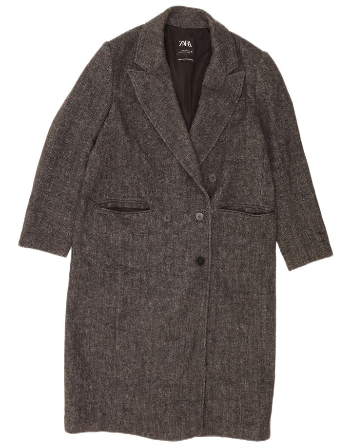 Zara Womens Oversized Double Breasted Coat UK 10 Small Grey Herringbone