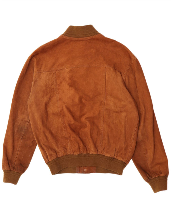 Vintage Mens Suede Bomber Jacket IT 52 XL Brown Leather Retro