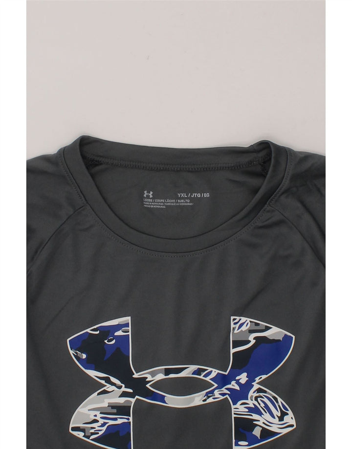 UNDER ARMOUR Boys Graphic T-Shirt Top 13-14 Years XL  Grey Polyester Vintage Under Armour and Second-Hand Under Armour from Messina Hembry 