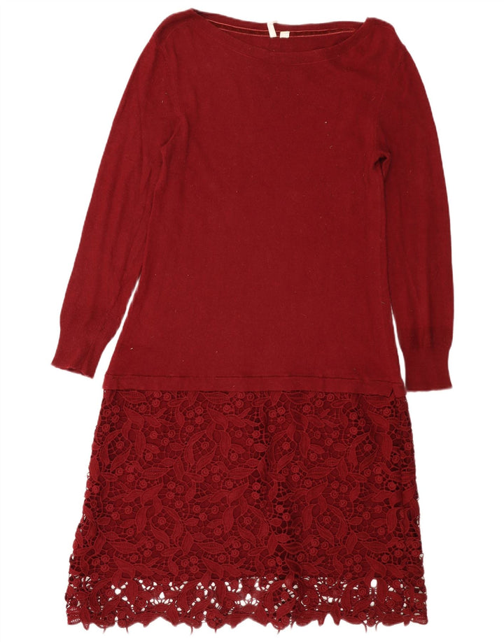 White Stuff Womens Jumper Dress UK 14 Medium Burgundy Viscose