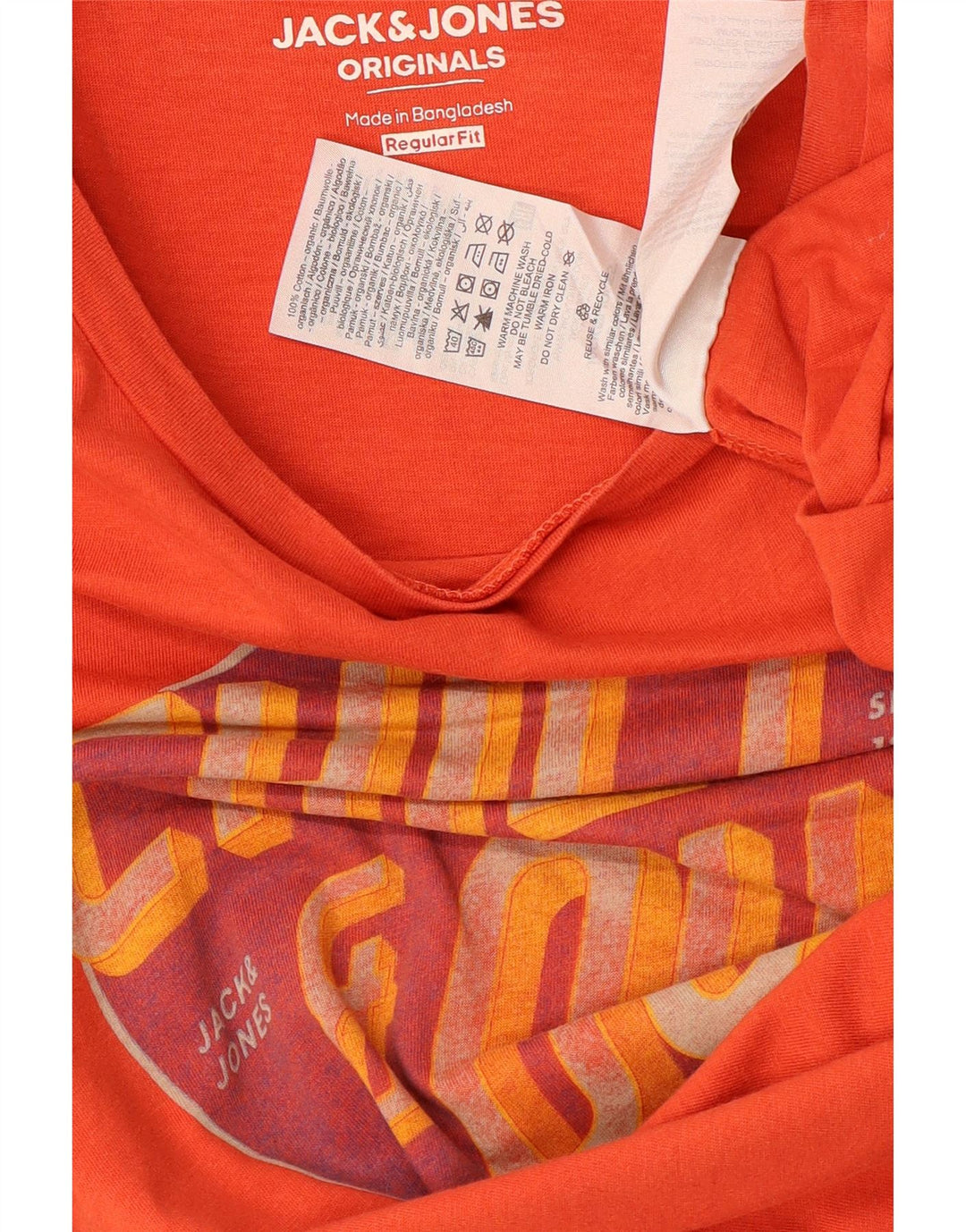 JACK & JONES Mens Regular Fit Graphic T-Shirt Top Medium Orange Cotton