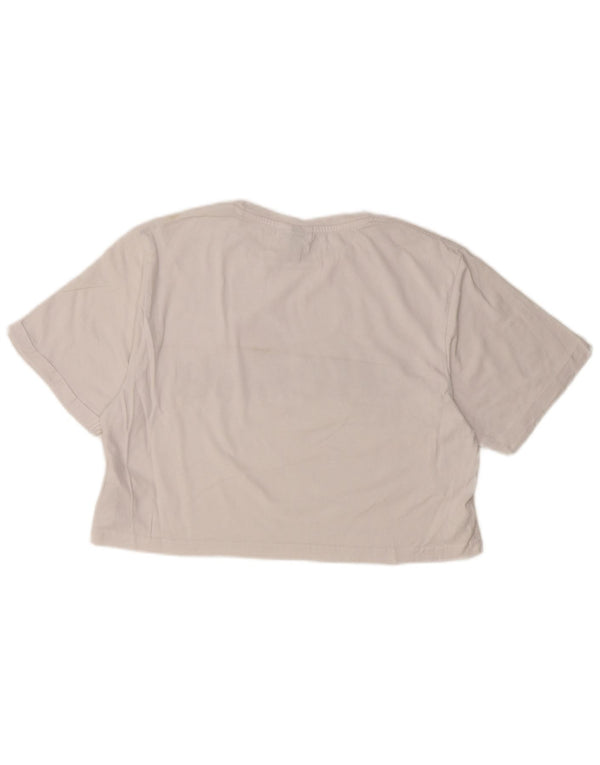 ELLESSE Womens Crop Graphic T-Shirt Top UK 10 Small White Cotton