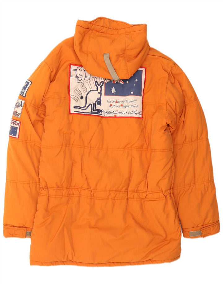 Studio Mens Graphic Hooded Padded Jacket UK 40 Large Orange Cotton