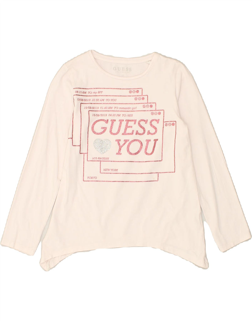 GUESS Girls Asymmetric Graphic Top Long Sleeve 9-10 Years Pink | Vintage Guess | Thrift | Second-Hand Guess | Used Clothing | Messina Hembry 