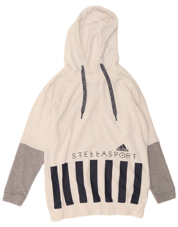 Adidas Womens Graphic Oversized Hoodie Jumper UK 8/10 Small White Cotton