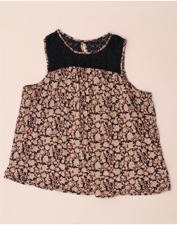 Marks & Spencer Womens Sleeveless Blouse Top UK 22 2XL Beige Floral Cotton