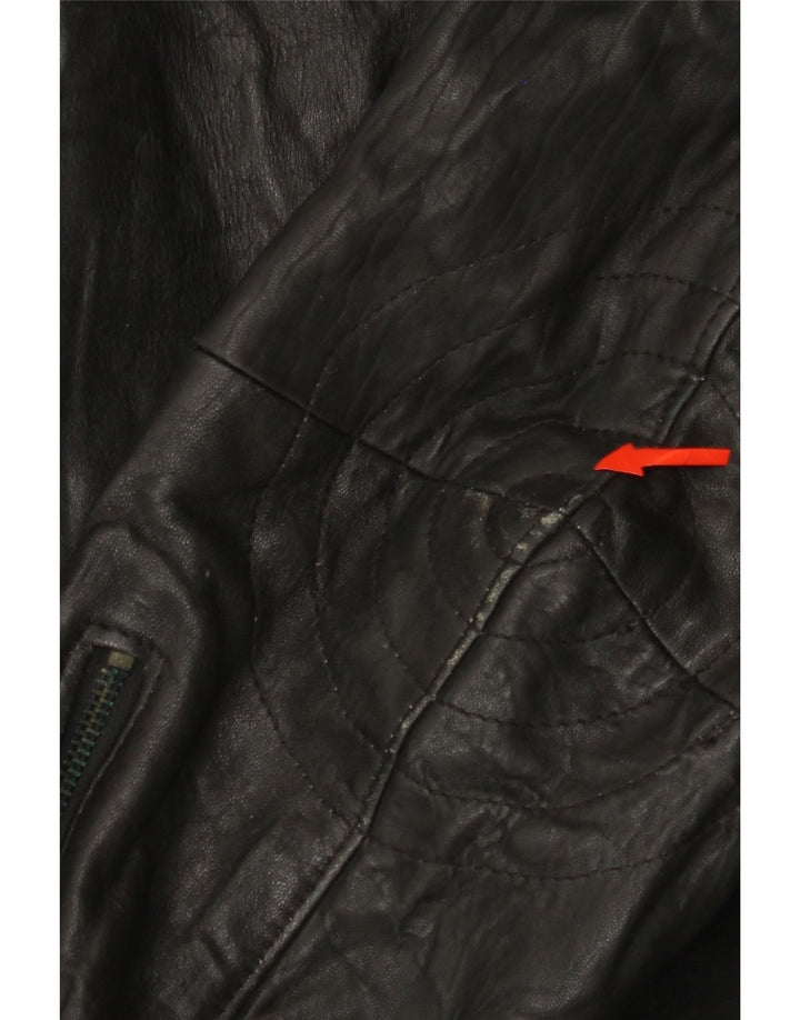 MISS JOY Womens Leather Biker Jacket IT 42 Medium Black Leather