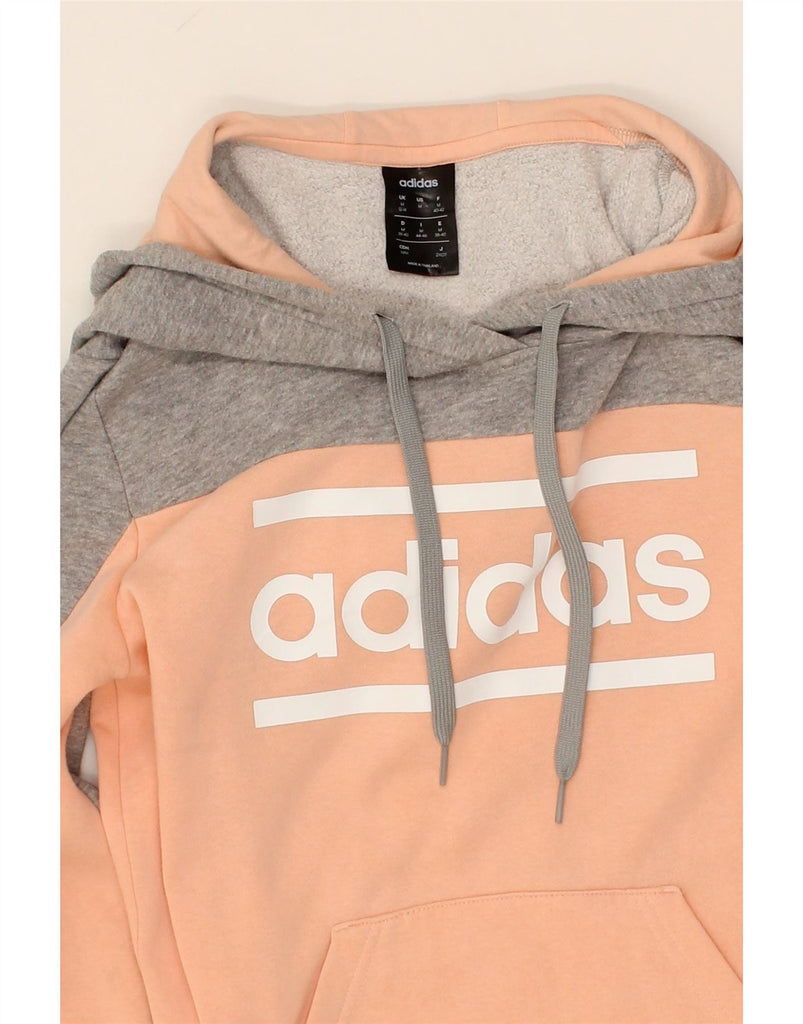 ADIDAS Womens Graphic Hoodie Jumper UK 12/14 Medium Orange Colourblock Vintage Adidas and Second-Hand Adidas from Messina Hembry 