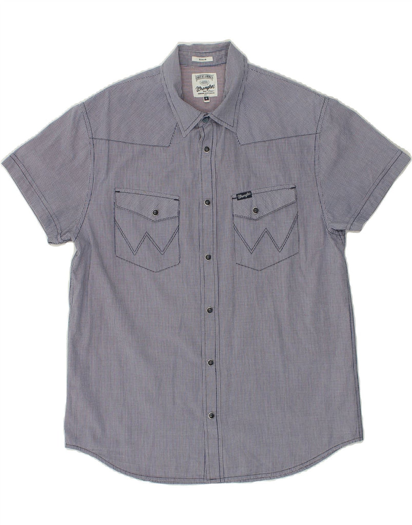 WRANGLER Mens Regular Fit Short Sleeve Shirt Medium Blue Check Cotton | Vintage Wrangler | Thrift | Second-Hand Wrangler | Used Clothing | Messina Hembry 