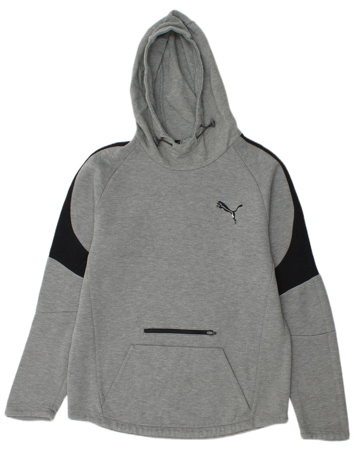 Puma Mens Hoodie Jumper Medium Grey Colourblock Cotton