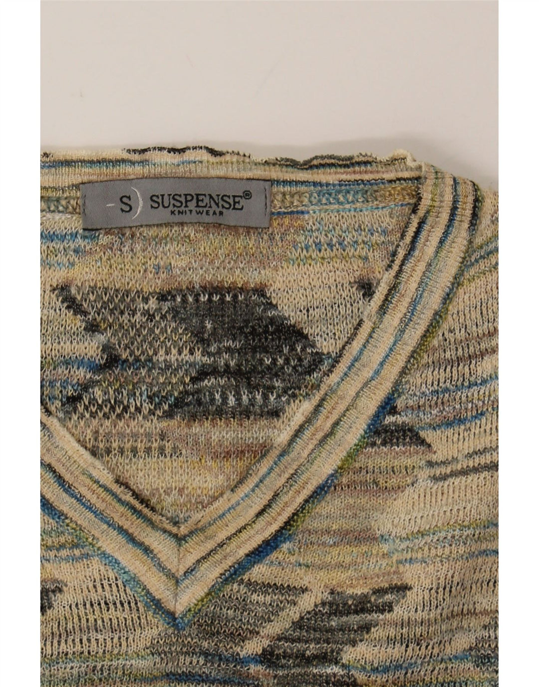 SUSPENSE COLLECTION Mens V-Neck Jumper Sweater Medium Beige Flecked Vintage Suspense Collection and Second-Hand Suspense Collection from Messina Hembry 