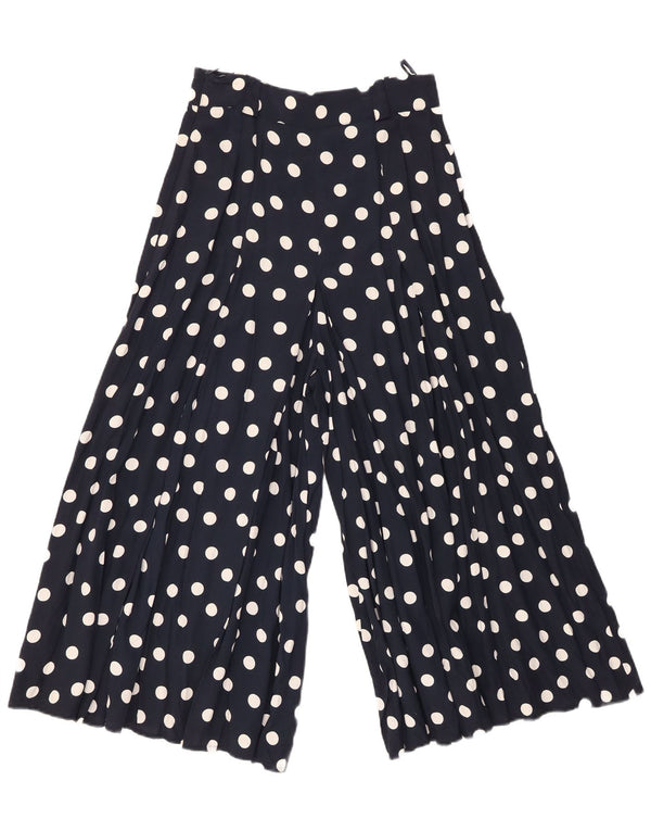 VINTAGE Womens Wide Leg Capri Trousers W26 L21 Navy Blue Spotted