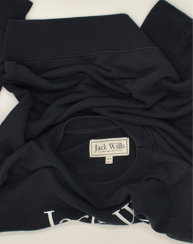 JACK WILLS Womens Loose Fit Graphic Sweatshirt Jumper UK 8 Small Navy Blue | Vintage Jack Wills | Thrift | Second-Hand Jack Wills | Used Clothing | Messina Hembry 