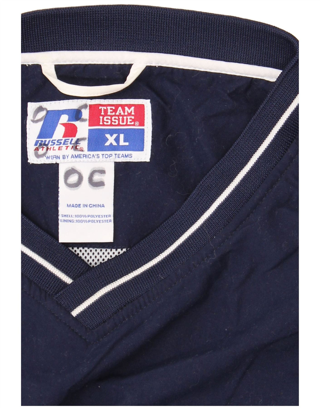 RUSSELL ATHLETIC Mens Sweatshirt Jumper XL Navy Blue Colourblock Polyester