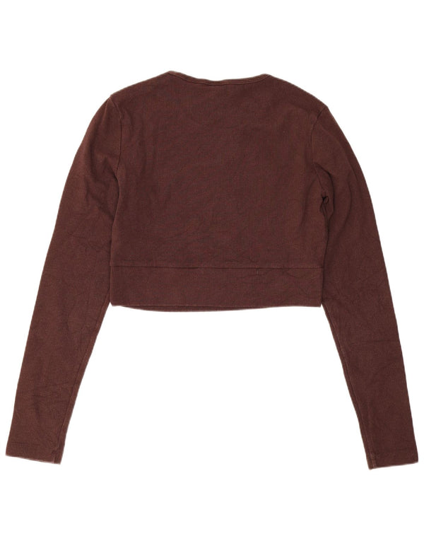 Adidas Womens Crop Sweatshirt Jumper UK 12 /14 Medium Brown Cotton