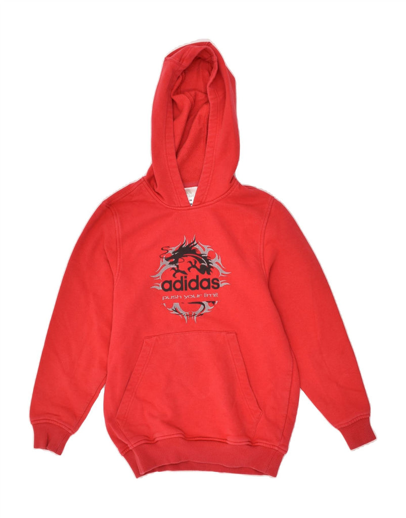 ADIDAS Boys Graphic Hoodie Jumper 11-12 Years Red Cotton | Vintage Adidas | Thrift | Second-Hand Adidas | Used Clothing | Messina Hembry 