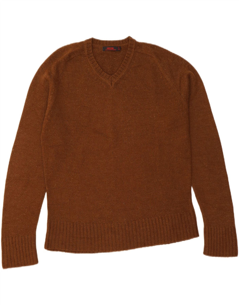 ZARA Mens V-Neck Jumper Sweater Large Brown Vintage Zara and Second-Hand Zara from Messina Hembry 