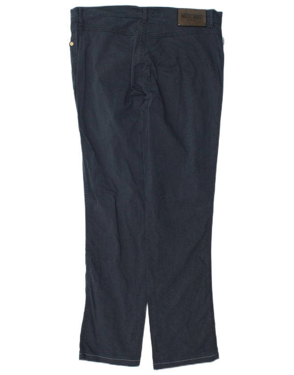 Moschino Womens Straight Casual Trousers W32 L29 Navy Blue Cotton