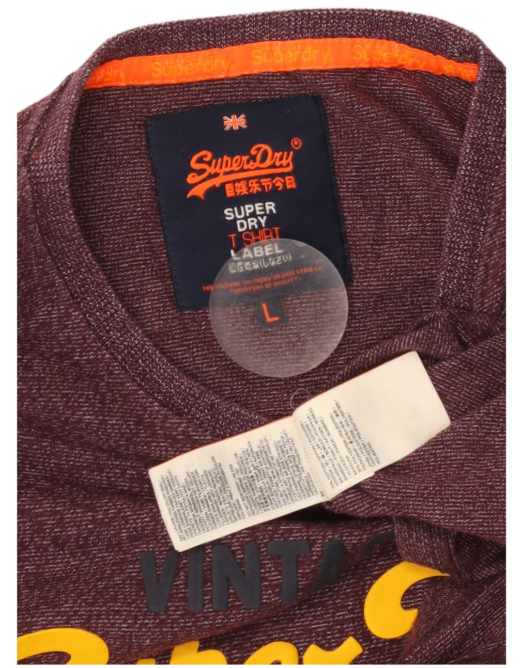 SUPERDRY Mens Graphic T-Shirt Top Large Burgundy Pinstripe Cotton