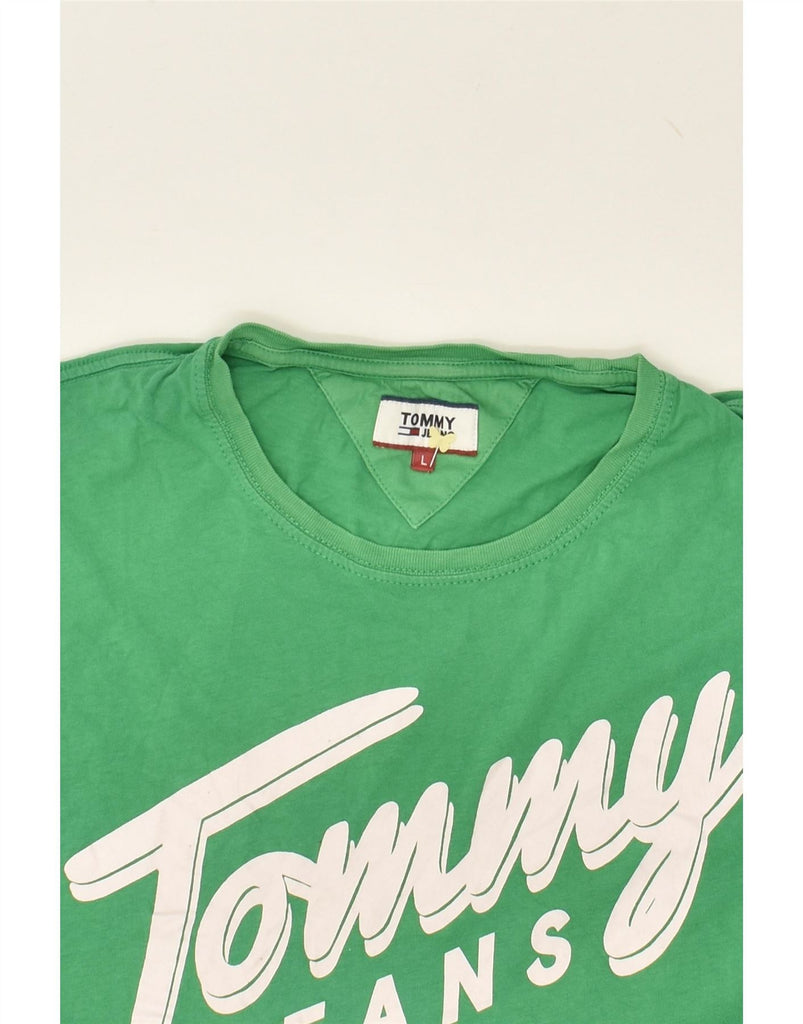 TOMMY HILFIGER Womens Graphic T-Shirt Top UK 16 Large Green Cotton Vintage Tommy Hilfiger and Second-Hand Tommy Hilfiger from Messina Hembry 