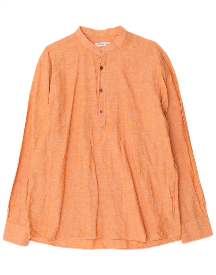 Bugatti Mens Pullover Shirt Size 43/44 XL Orange Linen