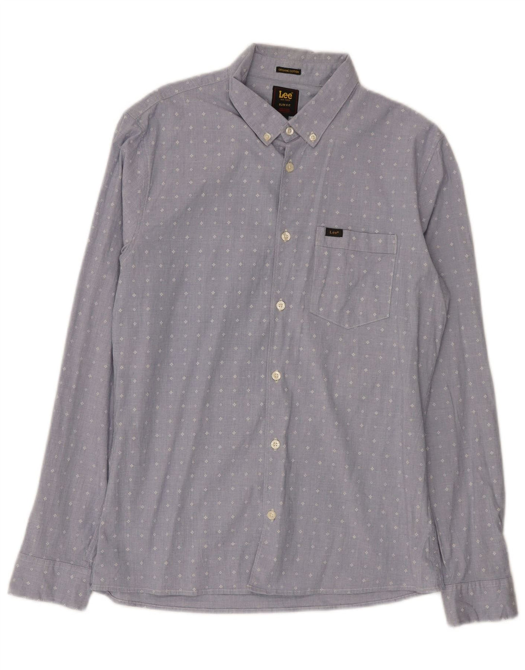 Lee Mens Slim Fit Shirt Medium Blue Geometric Cotton