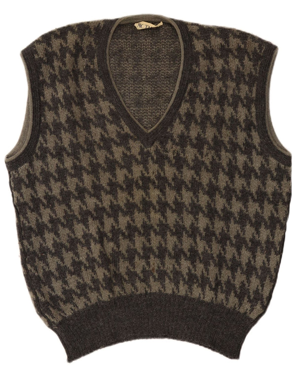 Vintage Mens Vest Tank Top Large Grey Houndstooth