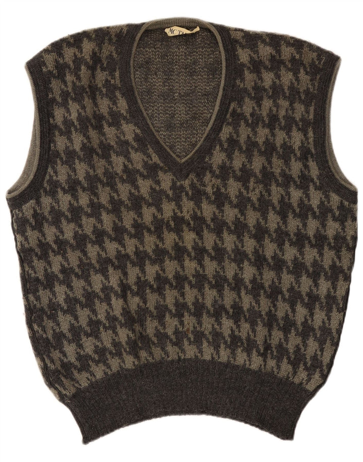 Vintage Mens Vest Tank Top Large Grey Houndstooth
